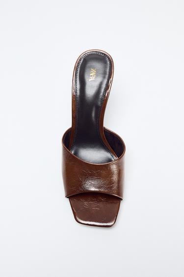 LEATHER HIGH-HEEL SHOES - Brown by Zara