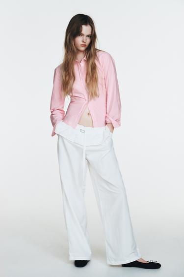 NYLON TROUSERS WITH OVERLAY WAIST - White by Zara