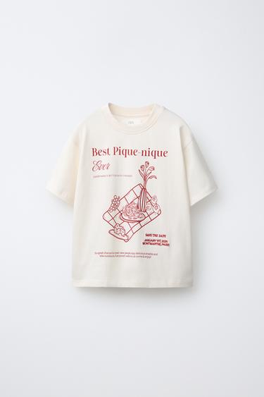 EMBROIDERED AND SLOGAN T-SHIRT - Ecru by Zara