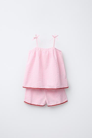 6-14 YEARS/GINGHAM CHECK PYJAMAS - Pink by Zara