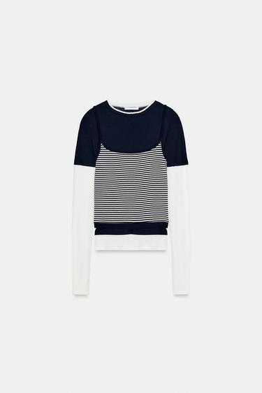 TRIPLE STRIPE EFFECT T-SHIRT - Navy blue by Zara