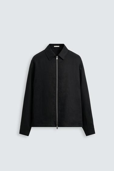 100% LINEN OVERSHIRT - Black by Zara