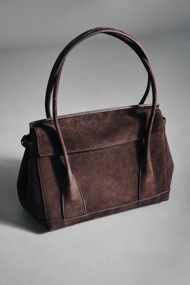 SPLIT SUEDE LEATHER CITY BAG - Brown by Zara
