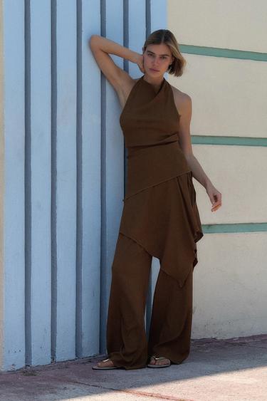 TEXTURED PAREO TROUSERS - Olive green by Zara - Image 0