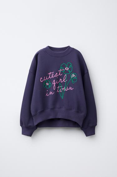 SWEATSHIRT WITH EMBROIDERED SLOGAN - Bluish by Zara - Image 0