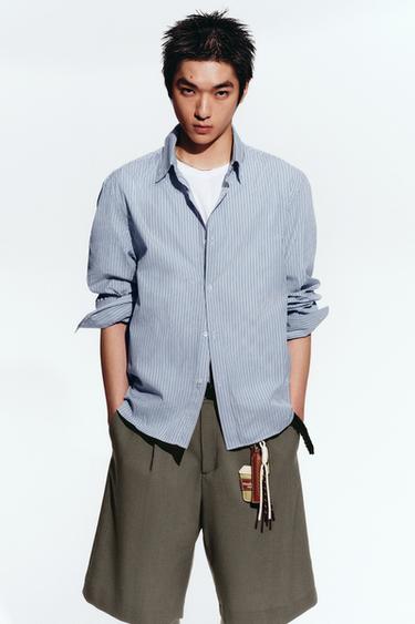 RELAXED FIT STRIPED SHIRT - Faded sky blue by Zara