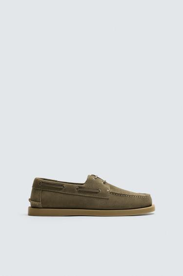 LEATHER DECK SHOES - Green by Zara
