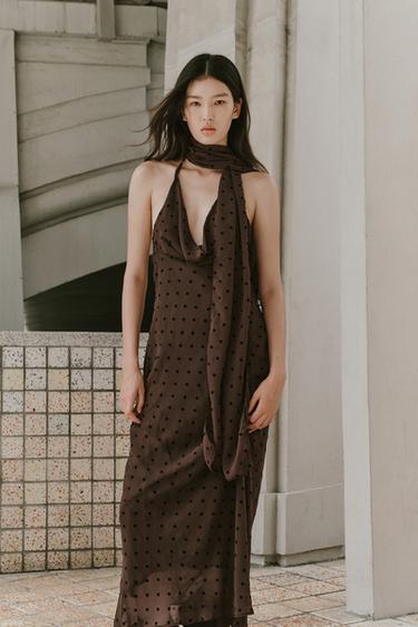 POLKA DOT SCARF MAXI DRESS - Brown by Zara