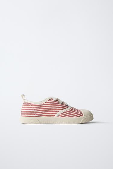 STRIPED COTTON TRAINERS - Red by Zara