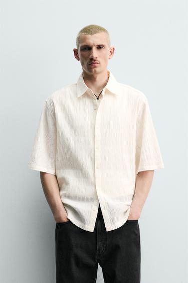 RELAXED FIT CREASED-EFFECT SHIRT - Oyster-white by Zara