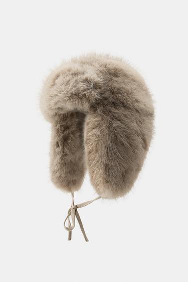 FAUX FUR AVIATOR HAT - Beige by Zara