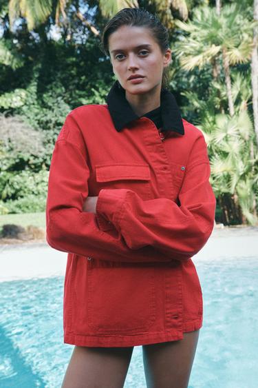 ZW COLLECTION CONTRAST-COLLAR OVERSHIRT - Red by Zara - Image 0