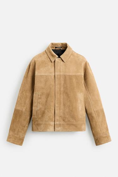 SUEDE LEATHER JACKET - Dark beige by Zara