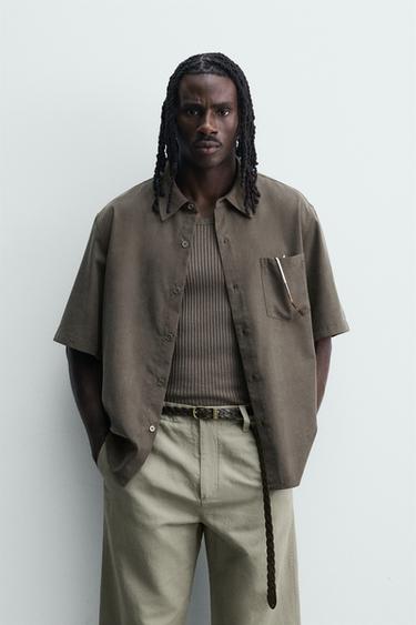 RELAXED FIT FLOWING SHIRT - mink brown by Zara