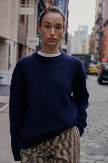 PLAIN KNIT JUMPER - Navy blue by Zara