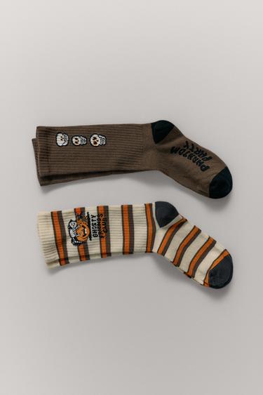 2-PACK OF STRIPED PUMPKIN SOCKS - Brown by Zara