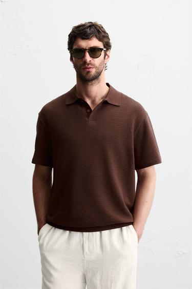 JACQUARD TEXTURED POLO SHIRT - Burgundy by Zara