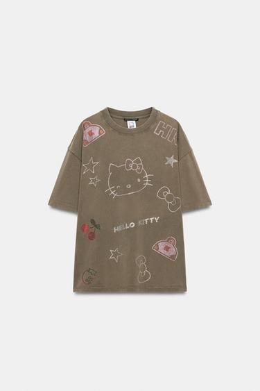 HELLO KITTY © SANRIO GLITTER WASHED EFFECT T-SHIRT - Dark brown by Zara