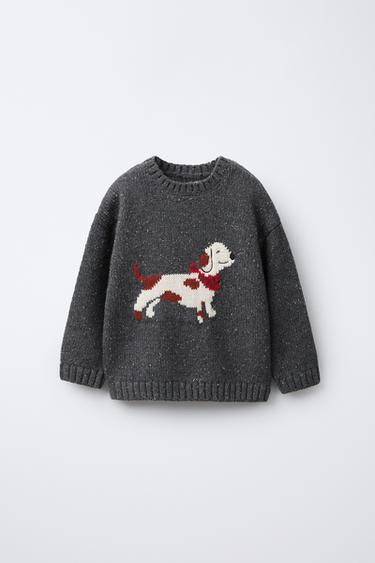 JACQUARD DACHSHUND KNIT JUMPER - Anthracite grey by Zara