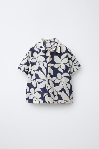 FLORAL PRINT SHIRT WITH COTTON AND LINEN - Navy blue by Zara
