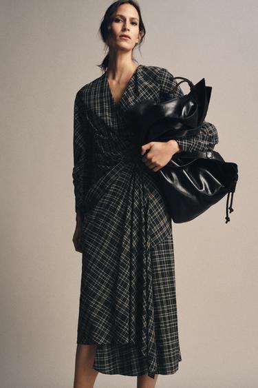 DRAPED CHECK DRESS - khaki by Zara