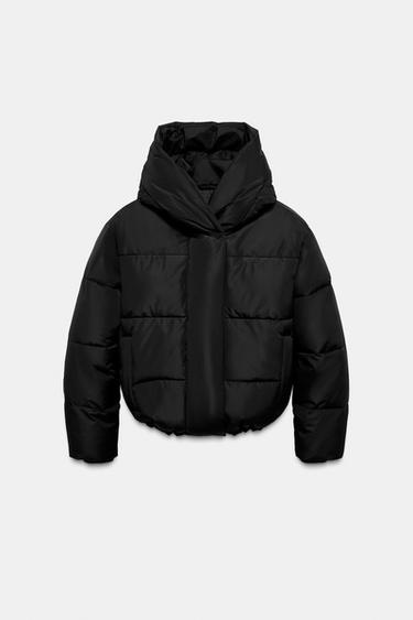 SHORT WATER-REPELLENT WINDPROOF HOODED ANORAK - Black by Zara