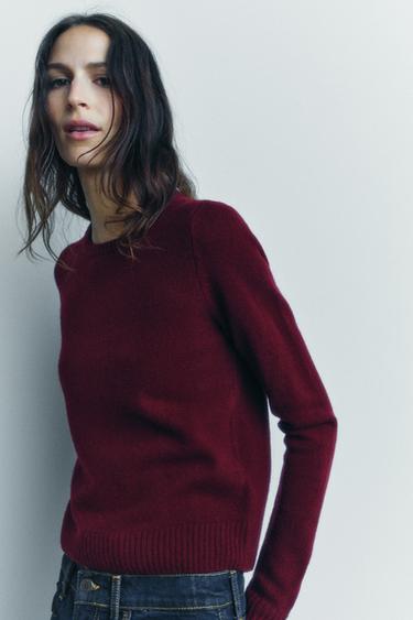 BASIC 100% WOOL SWEATER - Burgundy by Zara