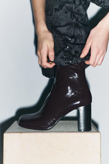 PATENT EFFECT HEELED ANKLE BOOTS - Burgundy Red by Zara - Image 0