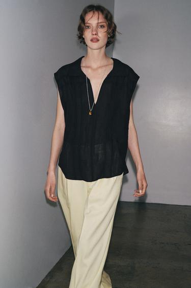 RAMIE BLEND SHIRT WITH PINTUCKS ZW COLLECTION - Black by Zara