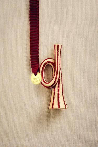GLITTERY TRUMPET CHRISTMAS TREE DECORATION - Ecru / Red by Zara