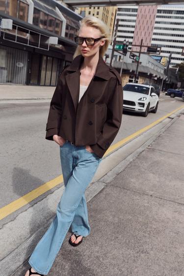 SHORT DOUBLE-BREASTED TRENCH COAT - Brown by Zara