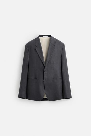 100% LINEN SUIT BLAZER - Dark grey by Zara