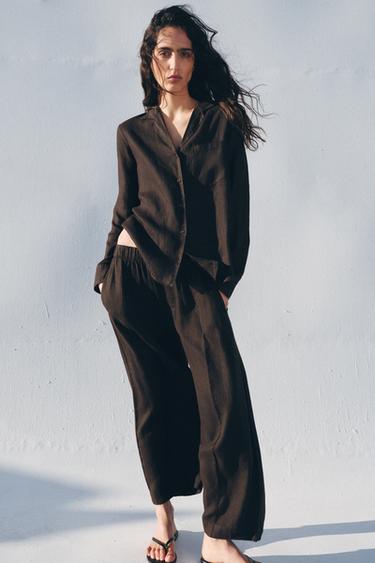 ZW COLLECTION LINEN BARREL TROUSERS - Brown by Zara