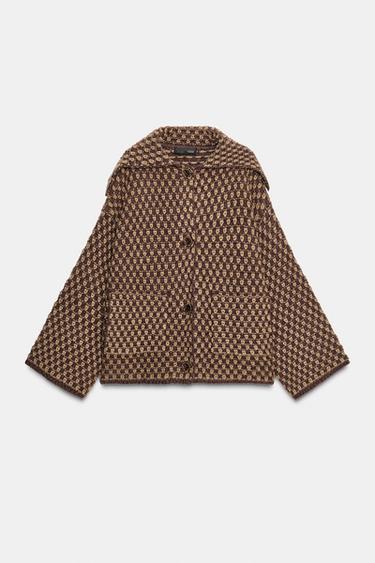OVERSIZE KNIT JACKET - mink brown by Zara