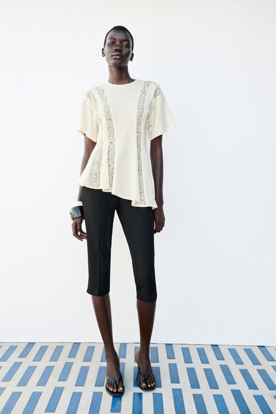 LACE DETAIL T-SHIRT - Cream by Zara - Image 0