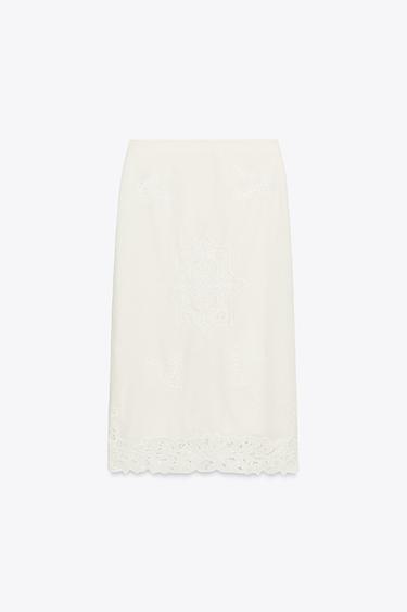 ZW COLLECTION SKIRT WITH CUTWORK EMBROIDERY - White by Zara