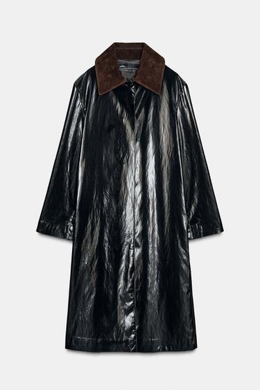 ZW COLLECTION LIMITED EDITION SHINY TRENCH COAT WITH CONTRAST COLLAR - Black by Zara