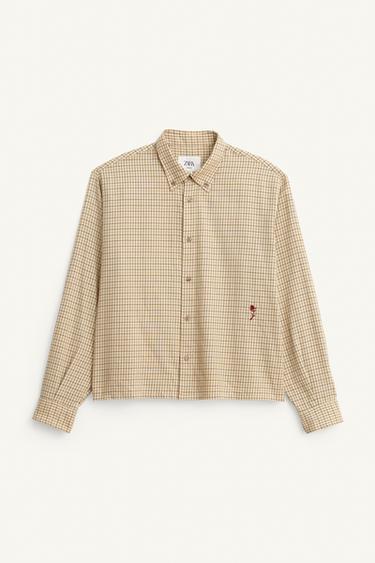 LIMITED EDITION CROPPED FIT CHECK SHIRT - Ecru / Brown by Zara