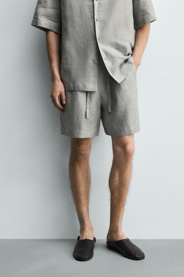 100% LINEN RELAXED FIT BERMUDA SHORTS - Light grey by Zara