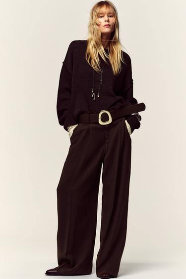 WIDE-LEG TROUSERS WITH BELT - Burgundy by Zara