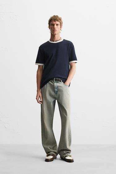 BASIC CONTRAST RIB T-SHIRT - Navy blue by Zara - Image 0