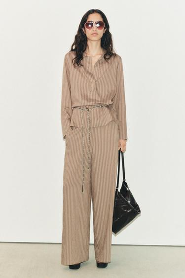 ZW COLLECTION STRIPED PYJAMA BOTTOMS - Light brown by Zara - Image 0