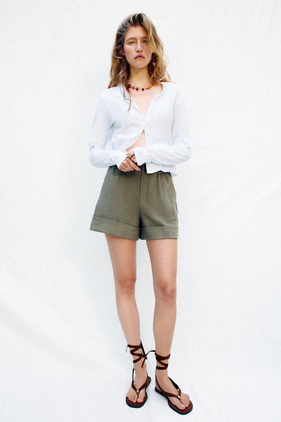 BERMUDA SHORTS WITH TURN-UP HEMS - mid khaki by Zara - Image 0