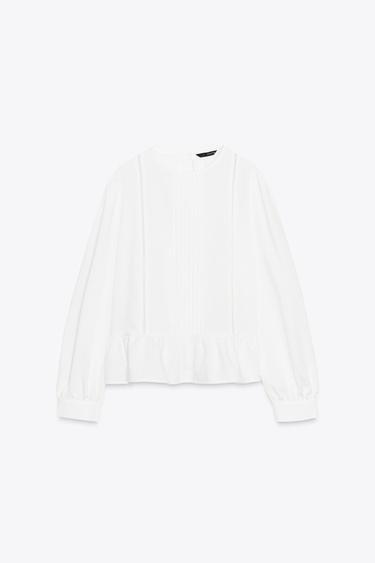 LADDER STITCH PEPLUM BLOUSE - Oyster-white by Zara