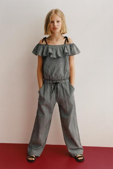 GINGHAM CHECK WIDE-LEG TROUSERS - Black / White by Zara