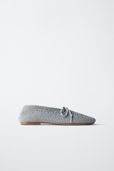 LACE-UP CROCHET BALLET FLATS WITH BOW - Blue by Zara - Image 0