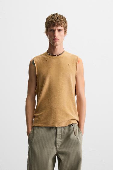 WASHED KNIT PRINT T-SHIRT - Mustard by Zara