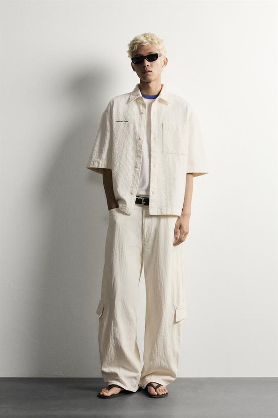 TEXTURED EMBROIDERED BOXY FIT OVERSHIRT - White by Zara - Image 0