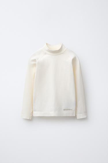 RIBBED T-SHIRT WITH RAISED SLOGAN - Ecru by Zara