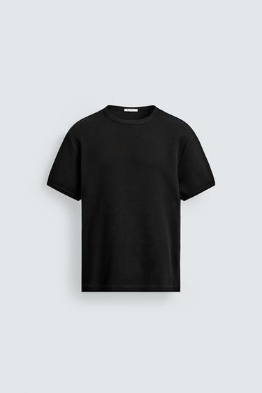 WAFFLE-KNIT TEXTURED T-SHIRT - Black by Zara